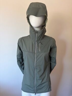 REI Lightweight Hooded Rain Jacket Reflective- Sage Green